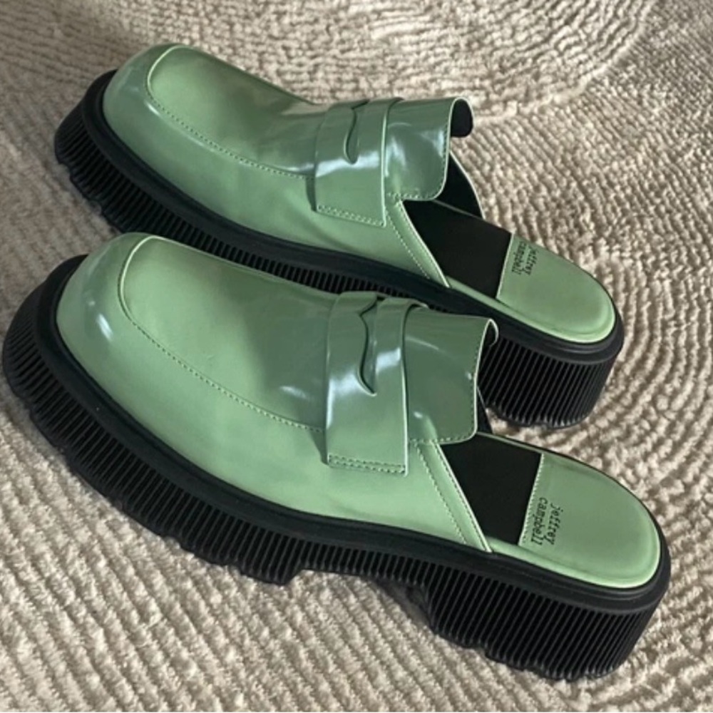 Jeffrey Campbell Pistachio Green leather Mules Chunky Platform Loafer Slides 39 - Picture 6 of 11